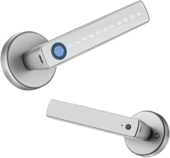 Smart Door Lock, Smart Door Lock Handle With Fingerprint Key Card Digital Door Lock Keypad Key Entry Electronic Lock,for Bedrooms, Offices, and Hotels(Bianco)