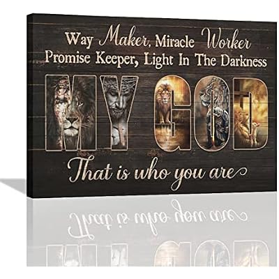 Jesus Wall Art Christ Religious Jesus Pictures Wall Decor Lion and Lamb Cross Canvas Painting Print Christian Quotes Inspirational Wall Decor Artworks Modern Home Framed for Living Room Bedroom Church