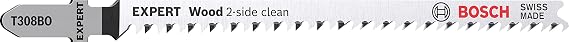 Bosch Professional 3x EXPERT ‘Wood 2-side clean’ T 308 BO Decoupage Saw Blades (Hard wood furniture sheet, Plywood, Length 117 mm, Accessory Decoupage Saw)
