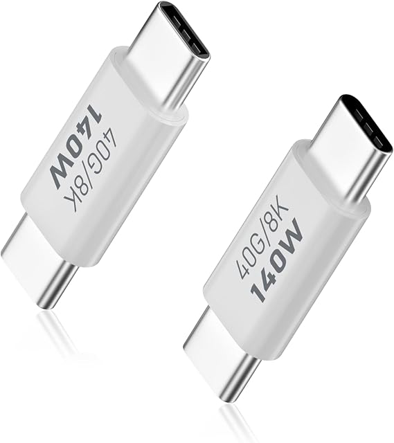 Duttek 40G USB C Male to Male Adapter for Thunderbolt 4/3 Support PD 140W 8K@60Hz for MacBook Pro/Air Laptop Mobile Phones and More Type C Devices (Pack of 2)