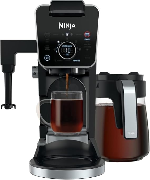 Ninja CFP301 DualBrew Pro Specialty 12-Cup Drip Maker with Glass Carafe, Single-Serve for Coffee Pods or Grounds, with 4 Brew Styles, Frother & Separate Hot Water System, Black