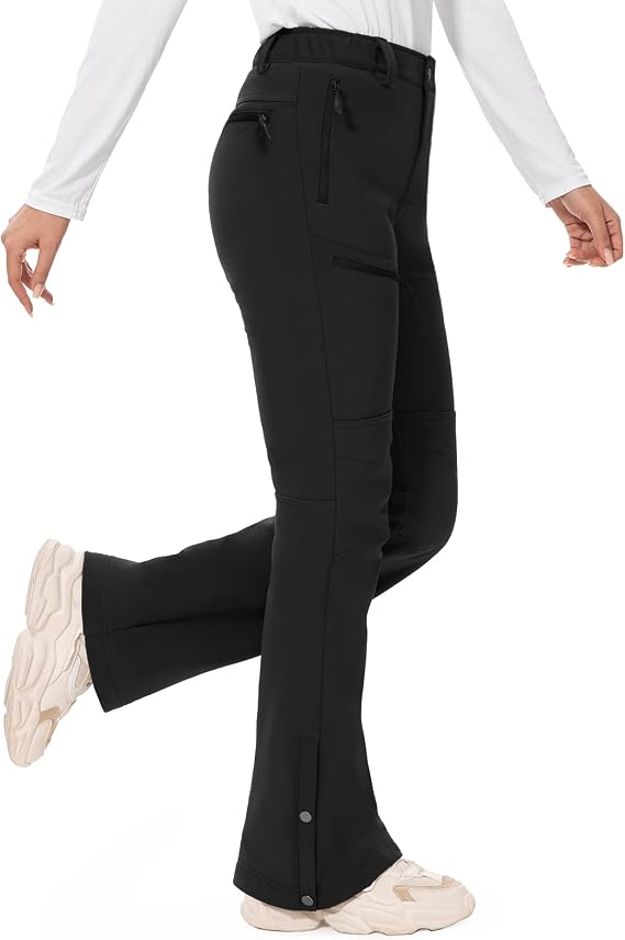 Hiauspor Womens-Snow-Ski-Pants-Fleece-Lined-Water-Resistant Insulated Thermal Flare Warm for Snowboard Winter Hiking