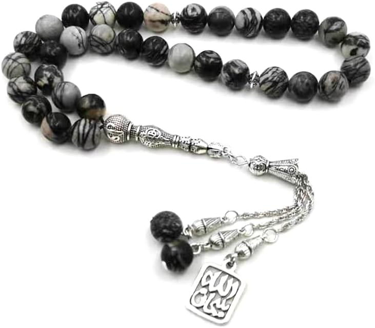 ALBASHAN Natural Zebra stone tasbih with Mashallah Pendant Muslim man misbaha prayer beads 33 45 66 99beads Arabic fashion Rosary