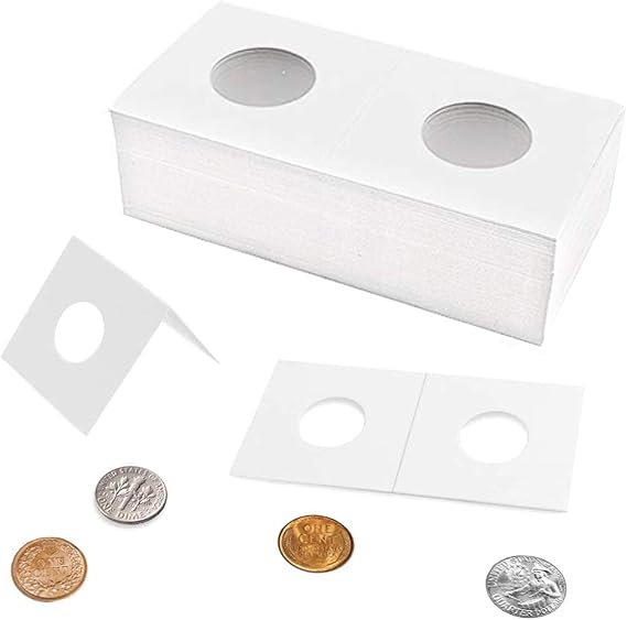 Uncle Paul 50 PCS Coin Flips 2x2 inch Cardboard Holders for Quarter Dollar | Uncle Paul Coin Holders 26.5mm/1.04inch Collection Supplies for Collector for Coins Under 25mm CS07265