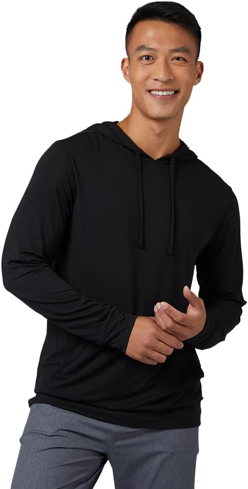 32 Degrees Men's Cool Lightweight Long Sleeve Hoodie Tee, Quick Dry, Anti Odor, 4 Way Stretch, Lightweight