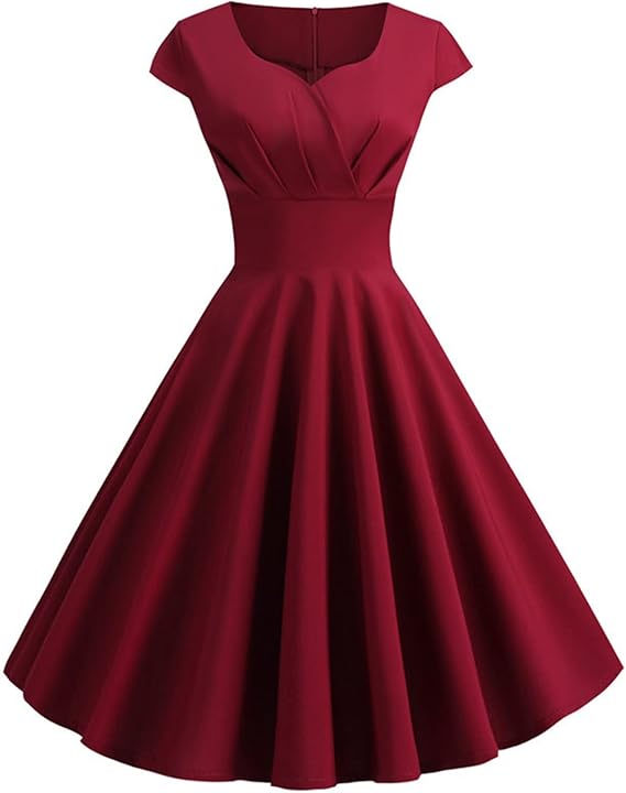 Women's V Neck Short Sleeve Solid Color Knee Length Dress French Hepburn Style High Waist Slim Dress 1950S Retro Evening Dress A Line Party