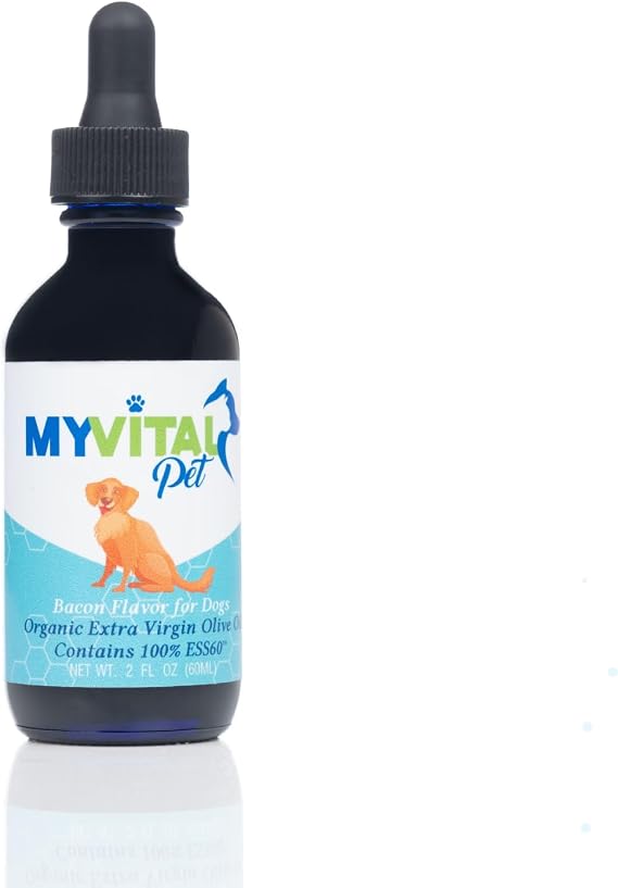 ESS60 Organic Extra Virgin Olive Oil with Bacon Flavor for Dogs | Dog Vitamins and Supplements | Dog Health Supplies| Natural Bacon Essence to Support Your Dogs Flexibility, Energy, Immunity |60 ml
