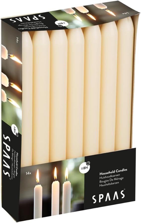 Spaas 14 Tapered Dinner Candles 21/220 mm, ± 8 Hours, Unscented, Ivory