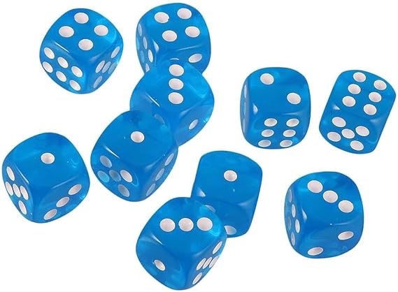 10PCS Polyhedral D6 Dice 16mm Acrylic Dice Game Dice for RPG MTG DND Dice Table Games (Transparent Blue)