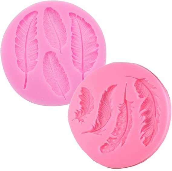 2 Pcs Pink Feather Silicone Fondant Mold,DIY Handmade Baking Tools for Fondant Chocolate Candy Cake Decoration Polymer Clay and Crafting Clay Molds eramics and Pottery