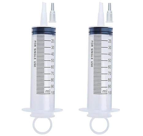 2 Pack 100ml Syringes with Tip Adapter, Sterile Slip Tip Syringe Individually Packaged for Labs, Liquid Measuring, Feeding Pets,Oil or Glue Applicator