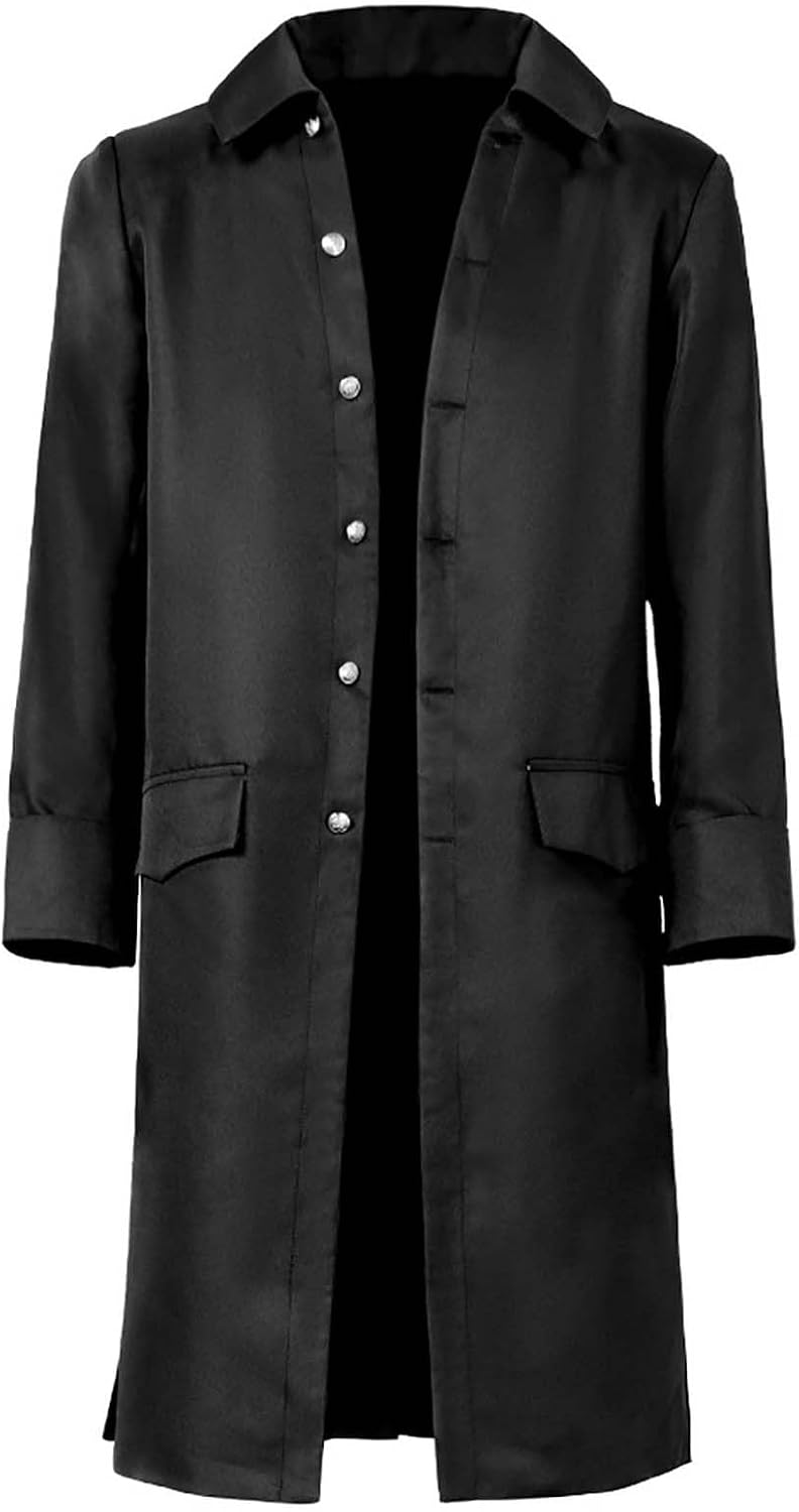 Xiaojmake Steampunk Victorian Frock Coat for Mens Colonial Jacket Duster Western Cowboy Jackets Midi Leather Trench Coat Men