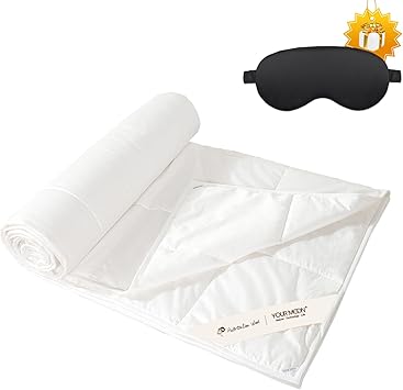 YOUR MOON Summer Lightweight Wool Comforter - Breathable & Thin Duvet Insert for Hot Sleepers, 100% Australian Wool Filling 100gsm with Pure Cotton Shell-Queen Size White