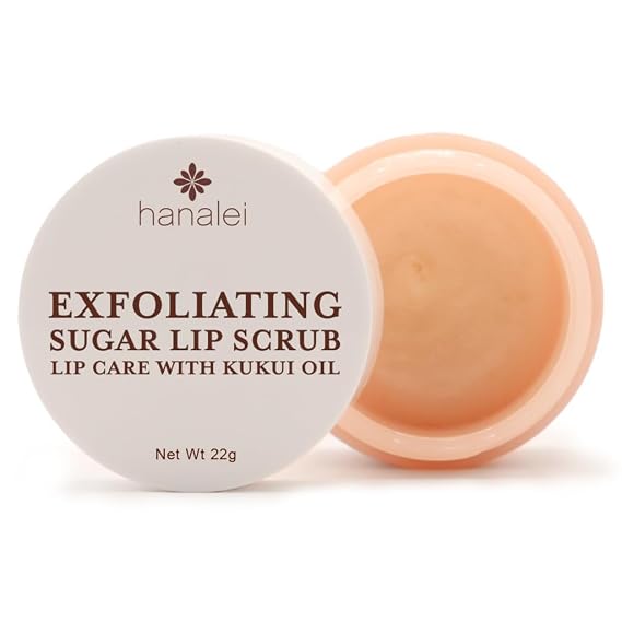 Hanalei Vegan Sugar Lip Scrub Exfoliator Hawaiian Cane Sugar, 22g | Hawaiian Cane Sugar, Kukui Oil & Shea Butter, Exfoliates & Smooths, Removes Dry Skin, Natural & Cruelty-Free