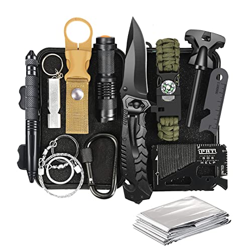 Gifts for Men Dad Husband Him Fathers Day, Survival Kit, Emergency Survival Gear and Equipment 14 in 1, Anniversary Birthday Gifts for Him Boyfriend, Hunting Fishing Camping Accessories, Cool Gadget
