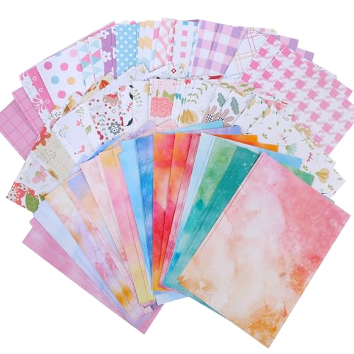 90 Sheets Decorative Stationery Paper, Craft Textured Writing Paper, Rainbow Flora Geometic Styles Scrapbook for Junk Journals, Letter Writing Invitations, Wall Art Decor, 5.7 Inch x 8.1 Inch