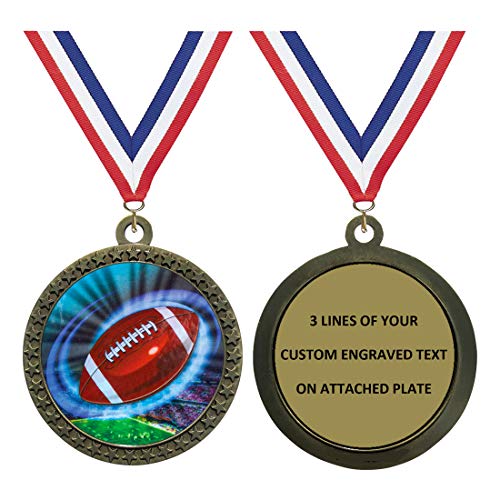 Express Medals 1 to 50 Packs Engraved Personalized Gold Football Medals Trophy Award with Neck Ribbon Medal Trophies Award Tournament Prize Gift Custom