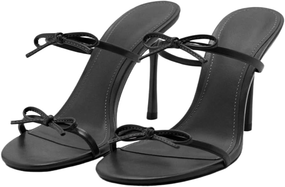 YIYA Women's Bow Heels Strappy Stiletto Sandals Open Toe Slip On Mule High Heels Dress Sandals for Wedding Guest Party Date Night Vacation