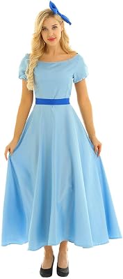 iEFiEL Women Princess Dress Light Blue Maxi Dresses Halloween Party Cosplay Costume