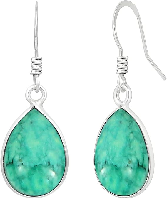 Natural Gemstone 925 Silver Plated Teardrop Dangle Earrings for Women - Handmade Birthstone Earrings Jewelry Women's Day Gifts for Mom Wife Sister