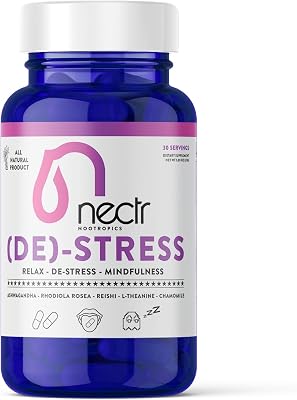 Nectr DE-Stress - Ashwagandha - Rhodiola Rosea - Reishi Extract 10:1 - L-Theanine - Chamomile Extract 20:1-30 Servings 60 Capsules - Promotes Natural Mood Control for Relaxation - Made in Sweden