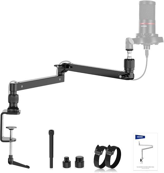NEEWER Microphone Arm Stand Low Profile Mic Arm Table Mount with Damping 360° Rotating Boom Arm with Raised Rod and Cable Management Channels for Podcast Gaming Streaming Calls MST002