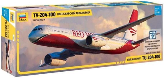 Zvezda 7023 - Civil Airliner Tupolev TU-204-100 - Plastic Model Kit (Paints not Included) Scale 1/144 48 Parts Lenght 14.5" / 36.9 cm