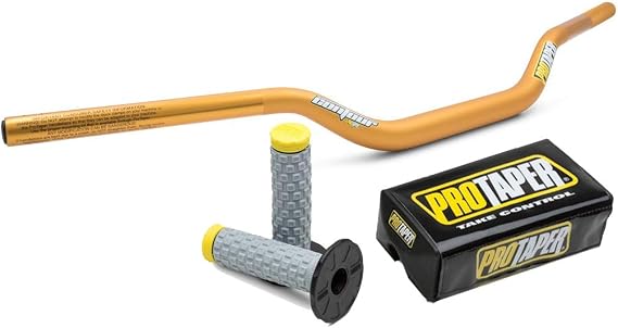 Pro Taper 2807D Gold Gold Windham/RM Mid Contour Handlebars & 024853 Yellow Pillow Top Grips
