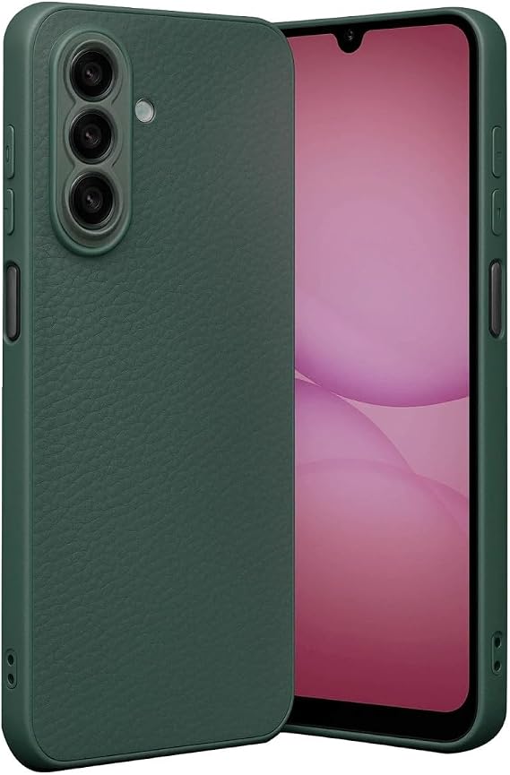 Coverzone Samsung Galaxy A37 5G ile uyumlu Kılıf Deri Görünümlü Thermax Silikon kılıf Kamera Korumalı Kompakt Tasarım Galaxy A37 5G için Deri Görünüm Kapak Koyu Yeşil