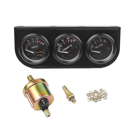 MASO 2'' Inch 52mm Oil Temp Oil Pressure Volts Triple Gauge 3in1 Kit Black