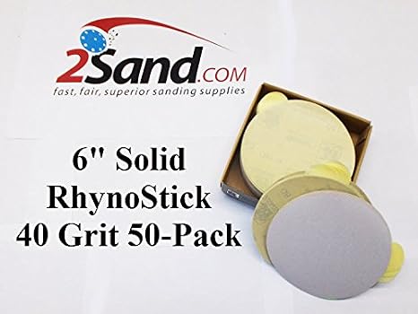 6 inch RhynoStick Solid White Line Sticky Discs 50 Discs 40 Grit