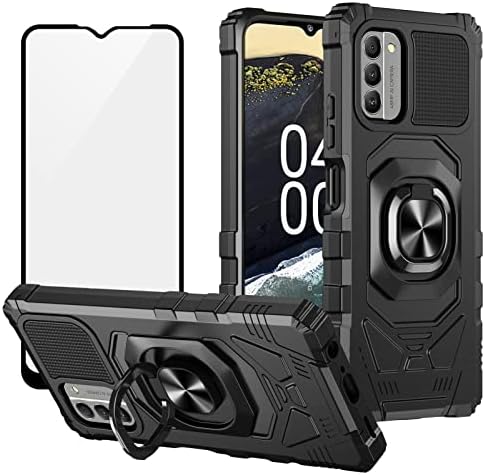 Ailiber Case for Nokia G100 N150DL, Nokia C300 Case with Tempered Glass Screen Protector, Ring Kickstand for Magnetic Car Mount, Heavy Duty Shockproof Protective Hard Phone Cover for Nokia G100-Black