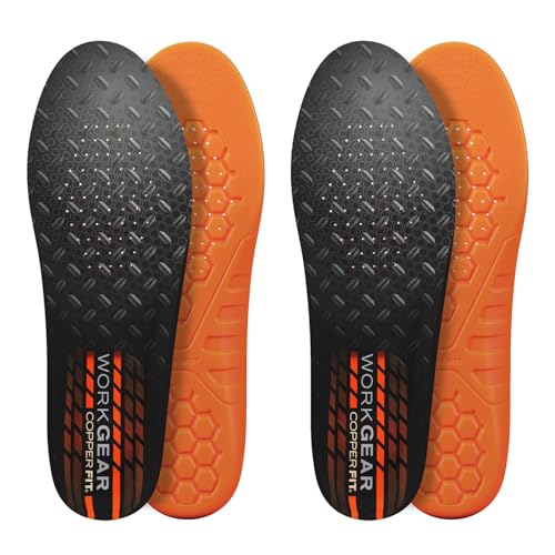 COPPER FIT PRO Grade Work Insoles Anti-Shock, Anti-Fatigue Orthopedic Cushion with Contoured Arch for Work Boots and Shoes Mens 8 13 2 Pair