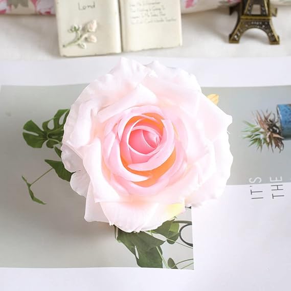 30pcs/Lot 9cm-10cm Large Artificial White Rose Silk Flower Heads DIY Wedding Decoration Wreath Scrapbooking Craft Fake Flowers,Champagne Pink