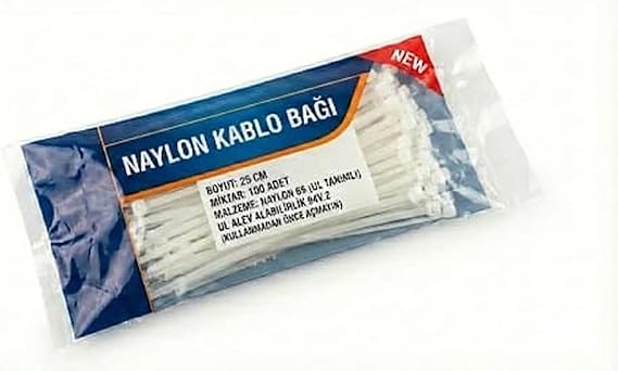 100 Adet Beyaz Kablo Bağı 25 cm - Jant Kapağı ve Sanayi Tipi Büyük Boy Cırt Kelepçe - Ekstra Güçlü Plastik Bağ