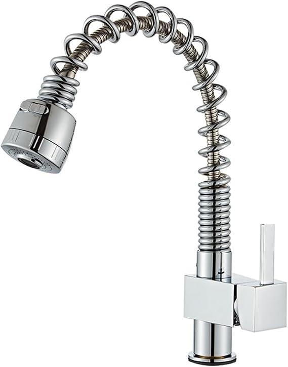 Kitchen Tap with Pull Out Spray High Arc Pull Down Kitchen Sink Mixer Taps with 2 Spray Mode, Brass Single Lever 360° Swivel Commercial Kitchen Faucet, 1 Hole, Chrome