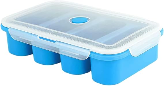 Silicone Freezing Tray with Lid and Baking Tray One Large Freezer Tray Makes Up to 4 Cups Serving Freezer Soup Container,Blue Silicone Freezer Tray,Large Soup Cube,Food Freezing Molds,Ice.