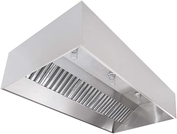Commercial Kitchen Restaurant Duty Exhaust Hood, Wall Canopy Stainless Steel Exhaust Hood with Baffle Hood Filters, High Temperature Light Fixtures, and 12 Round Exhaust Riser