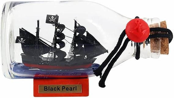 Black Pearl Ship Model, Drifting Bottle Model Craft Boat, Sailboat in A Bottle, Small Ship in A Glass Bottle Home Building Decoration (12 * 6 * 8 cm)