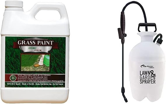 4EG0032 851612002100 (1,000 Sq.Ft) 4Evergreen Grass & Turf Paint, Green & Flo-Master by Hudson 24101 1 Gallon Lawn and Garden Tank Sprayer, Translucent