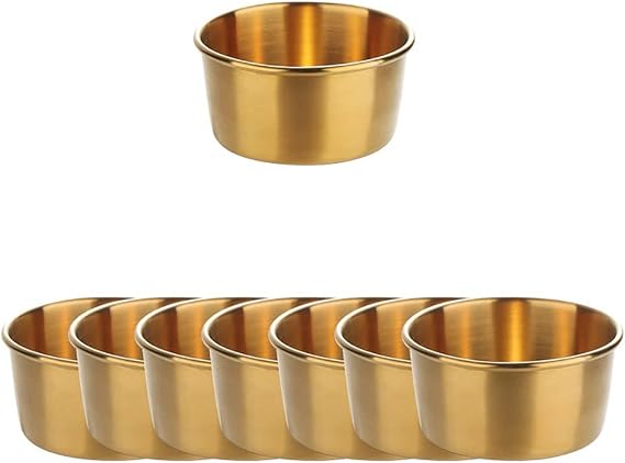 Stainless Steel Sauce Dishes Condiment Ketchup Dipping Cups 80ml Mini Individual Saucers Bowl Round Seasoning Dishes Sushi Dipping Bowl Appetizer Plates Set of 8 (2.8 oz, Gold)