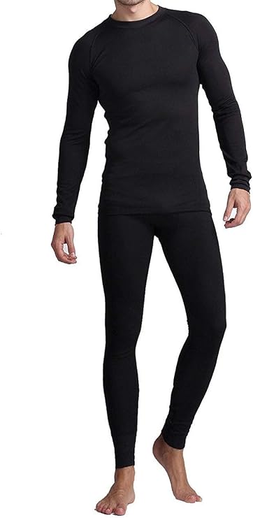 Thermal Underwear for Men, Mens Long Johns Set Fleece Lined Long Sleeve Thermals Black