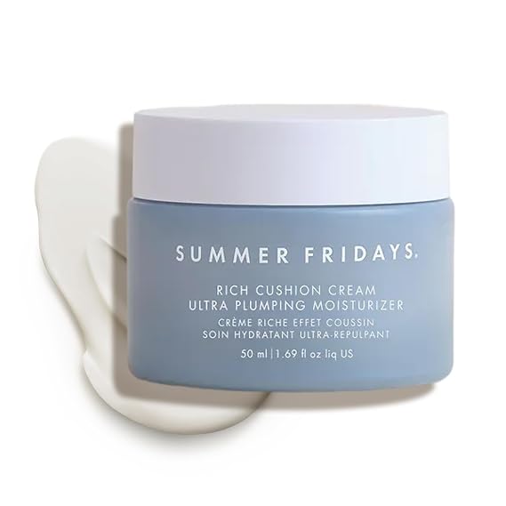 Summer Fridays Rich Cushion Face Cream - Ultra Plumping Barrier Repair Cream + Makeup Primer - Infuses Skin with Rich Hydration from Glycerin + Squalane - Non-Comedogenic + Fragrance-Free (1.69 Oz)