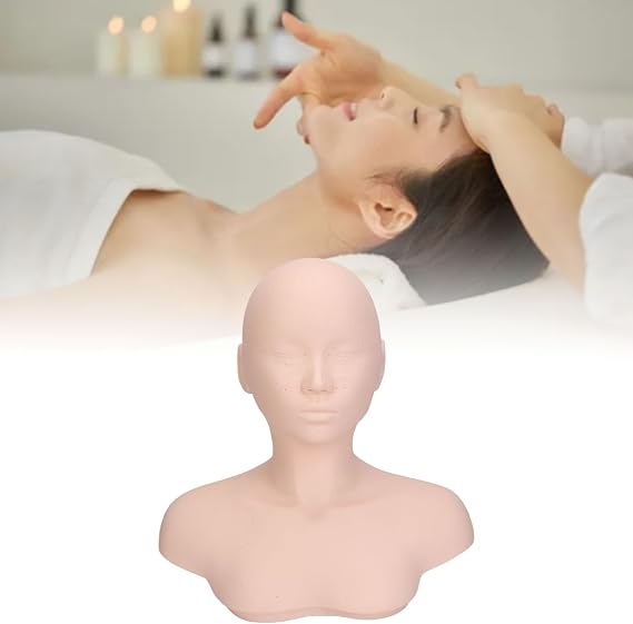Esthetics Mannequin Head with Shoulders, Facial Mannequin Head with Acupuncture Points, Soft PVC Cosmetology Mannequin Head for Facials Massage Wigs Hat Display, Makeup Practice