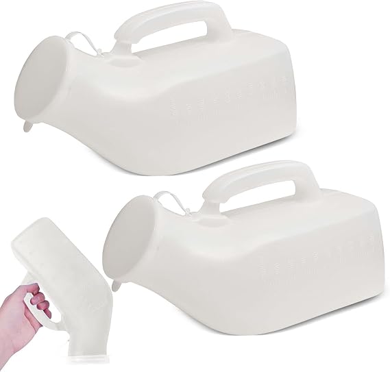 Urinal Bottle, 2Pack Male Portable Travel Pee Bottles, 1200ml Spill Proof Urinary Chamber, Thick Pee Bottle with Lid for Home Hospitals Emergency and Travel(White)