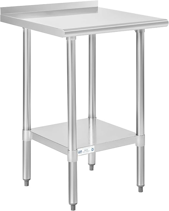 Hally Stainless Steel Table for Prep & Work 24 x 24 Inches, NSF Commercial Heavy Duty Table with Undershelf and Backsplash for Restaurant, Home and Hotel