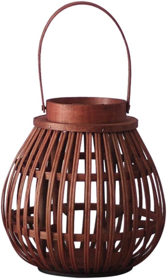 Rattan Bamboo Woven Lantern Hanging Tea Light Candle Holder, Polished, Brown S