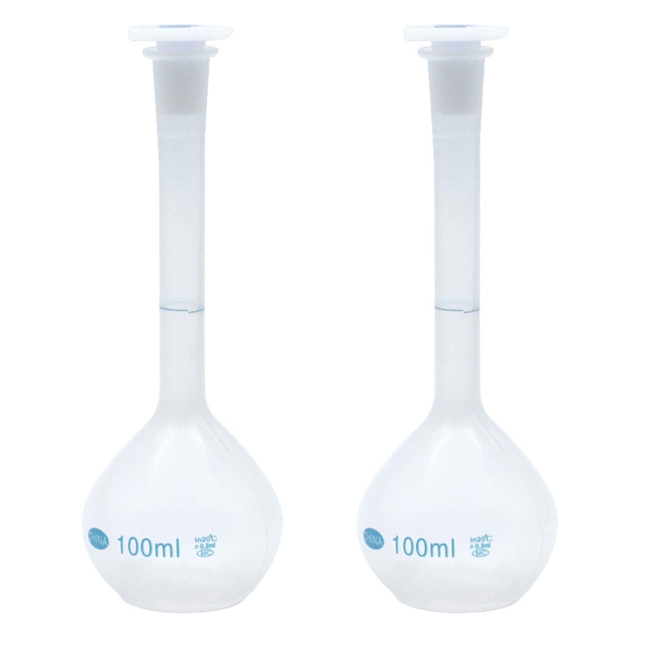 Sscon 2Pcs 100ml Plastic Lab Volumetric Measuring Flasks with Snap Caps