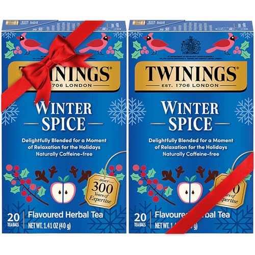 Twinings Winter Spice Herbal Tea - Camomile with Apple, Cinnamon, Cardamom, Cloves, Caffeine-Free Tea Bags Individually Wrapped, 20 Count Pack of 2