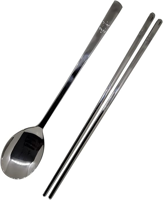Turtle Design Korean Table Sticky Rice Spoon and Chopsticks Mukbang Cutlery Set of 5